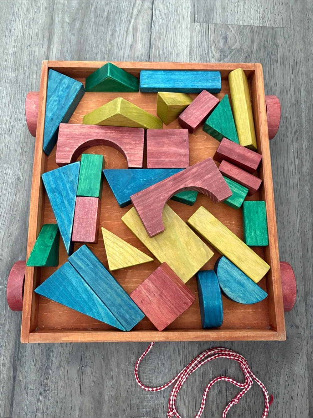 Melissa & Doug Wooden Building Block On Wooden Pull-Along Cart